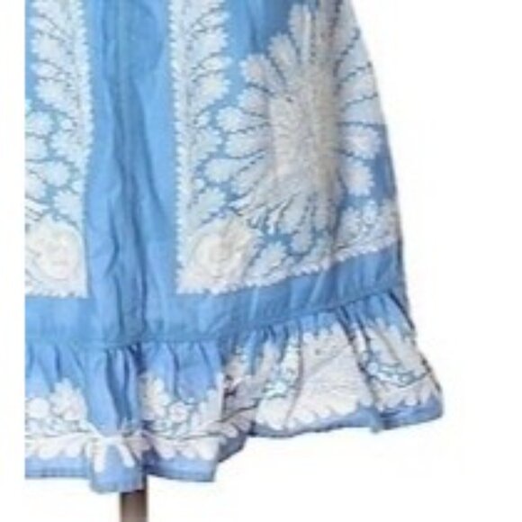 Vintage Free People Blue & White Lace Trim Embroidered Mini Shift Dress - Picture 5 of 16